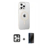 MARSİLYAN™- iPhone 15 Pro Max Kılıf Yörünge Koleksiyonu - Siyah 3D Antistatik Hayalet Cam Ekran Koruyucu + PVD Metal Kamera Lens - GS
