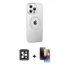 MARSİLYAN™- iPhone 15 Pro Max Kılıf Yörünge Koleksiyonu - Siyah 3D Antistatik Mat Seramik Nano Ekran Koruyucu + PVD Metal Kamera Lens - SH