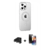 MARSİLYAN™- iPhone 15 Pro Max Kılıf Yörünge Koleksiyonu - Siyah 3D Antistatik Mat Seramik Nano Ekran Koruyucu + Raze Metal Kamera Lens - TMGI