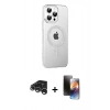 MARSİLYAN™- iPhone 15 Pro Max Kılıf Yörünge Koleksiyonu - Siyah 3D Antistatik Mat Seramik Nano Ekran Koruyucu + Raze Metal Kamera Lens - GS