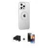 MARSİLYAN™- iPhone 15 Pro Max Kılıf Yörünge Koleksiyonu - Siyah 3D Antistatik Mat Seramik Nano Ekran Koruyucu + Raze Metal Kamera Lens - SH