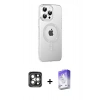 MARSİLYAN™- iPhone 15 Pro Max Kılıf Yörünge Koleksiyonu - Siyah Bilvis 5in1 3D Magic Cam Ekran Koruyucu + Gri PVD Metal Kamera Lens