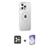 MARSİLYAN™- iPhone 15 Pro Max Kılıf Yörünge Koleksiyonu - Siyah Bilvis 5in1 3D Magic Cam Ekran Koruyucu + PVD Metal Kamera Lens - SH