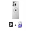 MARSİLYAN™- iPhone 15 Pro Max Kılıf Yörünge Koleksiyonu - Siyah Bilvis 5in1 5D Magic Hayalet Cam Ekran Koruyucu + PVD Metal Kamera Lens - SH