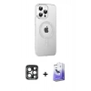 MARSİLYAN™- iPhone 15 Pro Max Kılıf Yörünge Koleksiyonu - Siyah Bilvis 5in1 5D Magic Hayalet Cam Ekran Koruyucu + PVD Metal Kamera Lens - LT
