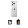 MARSİLYAN™- iPhone 15 Pro Max Kılıf Yörünge Koleksiyonu - Siyah Buffer Hayalet Cam Ekran Koruyucu + PVD Metal Kamera Lens - GS