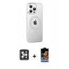 MARSİLYAN™- iPhone 15 Pro Max Kılıf Yörünge Koleksiyonu - Siyah Buffer Hayalet Cam Ekran Koruyucu + PVD Metal Kamera Lens - GI