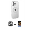 MARSİLYAN™- iPhone 15 Pro Max Kılıf Yörünge Koleksiyonu - Siyah Buffer Hayalet Cam Ekran Koruyucu + PVD Metal Kamera Lens - SH