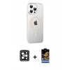 MARSİLYAN™- iPhone 15 Pro Max Kılıf Yörünge Koleksiyonu - Siyah Buffer Hayalet Cam Ekran Koruyucu + PVD Metal Kamera Lens - SH