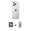 MARSİLYAN™- iPhone 15 Pro Max Kılıf Yörünge Koleksiyonu - Siyah Polymer Nano Ekran Koruyucu + Gri PVD Metal Kamera Lens