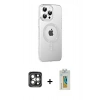 MARSİLYAN™- iPhone 15 Pro Max Kılıf Yörünge Koleksiyonu - Siyah Polymer Nano Ekran Koruyucu + Gri PVD Metal Kamera Lens
