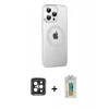 MARSİLYAN™- iPhone 15 Pro Max Kılıf Yörünge Koleksiyonu - Siyah Polymer Nano Ekran Koruyucu + Siyah PVD Metal Kamera Lens