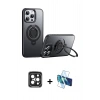 MARSİLYAN™- iPhone 15 Pro Max Kılıf Zirve Çizgi Prime - Siyah 3D Antistatik Seramik Nano Ekran Koruyucu + Siyah PVD Metal Kamera Lens