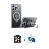 MARSİLYAN™- iPhone 15 Pro Max Kılıf Zirve Çizgi Prime - Siyah 3D Antistatik Seramik Nano Ekran Koruyucu + Turuncu PVD Metal Kamera Lens