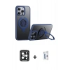 MARSİLYAN™- iPhone 15 Pro Max Kılıf Zirve Çizgi Prime - Siyah Bilvis 0.18mm Plus Cam Ekran Koruyucu + Siyah PVD Metal Kamera Lens