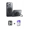 MARSİLYAN™- iPhone 15 Pro Max Kılıf Zirve Çizgi Prime - Siyah Bilvis 5in1 3D Magic Cam Ekran Koruyucu + PVD Metal Kamera Lens - LT