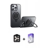 MARSİLYAN™- iPhone 15 Pro Max Kılıf Zirve Çizgi Prime - Siyah Bilvis 5in1 3D Magic Cam Ekran Koruyucu + PVD Metal Kamera Lens - TU