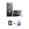 MARSİLYAN™- iPhone 15 Pro Max Kılıf Zirve Çizgi Prime - Siyah Bilvis 5in1 5D Magic Hayalet Cam Ekran Koruyucu + PVD Metal Kamera Lens - LT