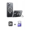 MARSİLYAN™- iPhone 15 Pro Max Kılıf Zirve Çizgi Prime - Siyah Bilvis 5in1 5D Magic Hayalet Cam Ekran Koruyucu + Gri PVD Metal Kamera Lens