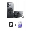 MARSİLYAN™- iPhone 15 Pro Max Kılıf Zirve Çizgi Prime - Siyah Bilvis 5in1 5D Magic Hayalet Cam Ekran Koruyucu + Siyah PVD Metal Kamera Lens
