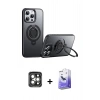 MARSİLYAN™- iPhone 15 Pro Max Kılıf Zirve Çizgi Prime - Siyah Bilvis 5in1 5D Magic Hayalet Cam Ekran Koruyucu + Gri PVD Metal Kamera Lens
