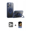MARSİLYAN™- iPhone 15 Pro Max Kılıf Zirve Çizgi Prime - Siyah Buffer Hayalet Cam Ekran Koruyucu + Gümüş PVD Metal Kamera Lens