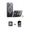 MARSİLYAN™- iPhone 15 Pro Max Kılıf Zirve Çizgi Prime - Siyah Buffer Hayalet Cam Ekran Koruyucu + PVD Metal Kamera Lens - GI