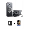 MARSİLYAN™- iPhone 15 Pro Max Kılıf Zirve Çizgi Prime - Siyah Buffer Hayalet Cam Ekran Koruyucu + PVD Metal Kamera Lens - SH