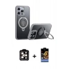 MARSİLYAN™- iPhone 15 Pro Max Kılıf Zirve Çizgi Prime - Siyah Buffer Hayalet Cam Ekran Koruyucu + PVD Metal Kamera Lens - TU