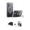 MARSİLYAN™- iPhone 15 Pro Max Kılıf Zirve Çizgi Prime - Siyah Vanessa Magic Hayalet Cam + Lacivert Raze Metal Kamera Lens