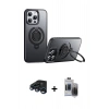 MARSİLYAN™- iPhone 15 Pro Max Kılıf Zirve Çizgi Prime - Siyah Vanessa Magic Hayalet Cam + Lacivert Raze Metal Kamera Lens