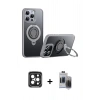 MARSİLYAN™- iPhone 15 Pro Max Kılıf Zirve Çizgi Prime - Siyah Vanessa Magic Hayalet Cam + PVD Metal Kamera Lens - SH