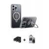MARSİLYAN™- iPhone 15 Pro Max Kılıf Zirve Çizgi Prime - Siyah Vanessa Magic Hayalet Cam + Raze Metal Kamera Lens - TMGI