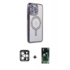 MARSİLYAN™- iPhone 15 Pro Max Kılıf Zirve Doku Prime - Şeffaf 360 Full Body Arka Koruyucu + PVD Metal Kamera Lens - GS