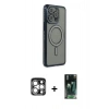MARSİLYAN™- iPhone 15 Pro Max Kılıf Zirve Doku Prime - Şeffaf 360 Full Body Arka Koruyucu + PVD Metal Kamera Lens - GS