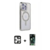 MARSİLYAN™- iPhone 15 Pro Max Kılıf Zirve Doku Prime - Şeffaf 360 Full Body Arka Koruyucu + PVD Metal Kamera Lens - GS