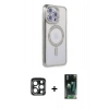 MARSİLYAN™- iPhone 15 Pro Max Kılıf Zirve Doku Prime - Şeffaf 360 Full Body Arka Koruyucu + PVD Metal Kamera Lens - LT
