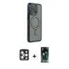 MARSİLYAN™- iPhone 15 Pro Max Kılıf Zirve Doku Prime - Şeffaf 360 Full Body Arka Koruyucu + PVD Metal Kamera Lens - LT
