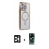 MARSİLYAN™- iPhone 15 Pro Max Kılıf Zirve Doku Prime - Şeffaf 360 Full Body Arka Koruyucu + PVD Metal Kamera Lens - SH