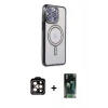 MARSİLYAN™- iPhone 15 Pro Max Kılıf Zirve Doku Prime - Şeffaf 360 Full Body Arka Koruyucu + PVD Metal Kamera Lens - TU