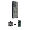 MARSİLYAN™- iPhone 15 Pro Max Kılıf Zirve Doku Prime - Şeffaf 360 Full Body Arka Koruyucu + PVD Metal Kamera Lens - TU