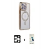 MARSİLYAN™- iPhone 15 Pro Max Kılıf Zirve Doku Prime - Şeffaf Pasifik Cam Ekran Koruyucu + PVD Metal Kamera Lens - GS