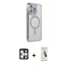 MARSİLYAN™- iPhone 15 Pro Max Kılıf Zirve Doku Prime - Şeffaf Pasifik Cam Ekran Koruyucu + PVD Metal Kamera Lens - GS