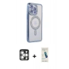MARSİLYAN™- iPhone 15 Pro Max Kılıf Zirve Doku Prime - Şeffaf Pasifik Cam Ekran Koruyucu + PVD Metal Kamera Lens - GS