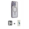 MARSİLYAN™- iPhone 15 Pro Max Kılıf Zirve Doku Prime - Şeffaf Pasifik Cam Ekran Koruyucu + PVD Metal Kamera Lens - GS