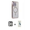 MARSİLYAN™- iPhone 15 Pro Max Kılıf Zirve Doku Prime - Şeffaf Pasifik Cam Ekran Koruyucu + PVD Metal Kamera Lens - GS