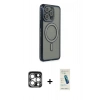 MARSİLYAN™- iPhone 15 Pro Max Kılıf Zirve Doku Prime - Şeffaf Pasifik Cam Ekran Koruyucu + PVD Metal Kamera Lens - GS