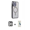 MARSİLYAN™- iPhone 15 Pro Max Kılıf Zirve Doku Prime - Şeffaf Pasifik Cam Ekran Koruyucu + PVD Metal Kamera Lens - GS