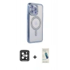 MARSİLYAN™- iPhone 15 Pro Max Kılıf Zirve Doku Prime - Şeffaf Pasifik Cam Ekran Koruyucu + PVD Metal Kamera Lens - SH