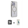 MARSİLYAN™- iPhone 15 Pro Max Kılıf Zirve Doku Prime - Şeffaf Pasifik Cam Ekran Koruyucu + PVD Metal Kamera Lens - SH